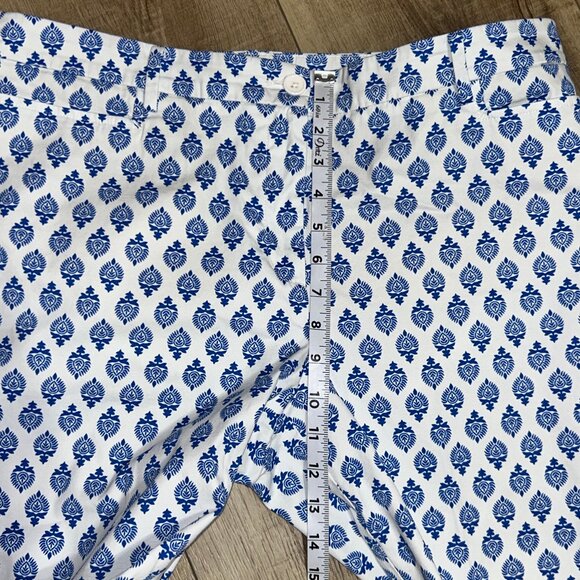 TALBOTS Perfect Skimmer White Blue Print Chino Capri Pants Size 14P Petite ~EUC - Picture 8 of 12